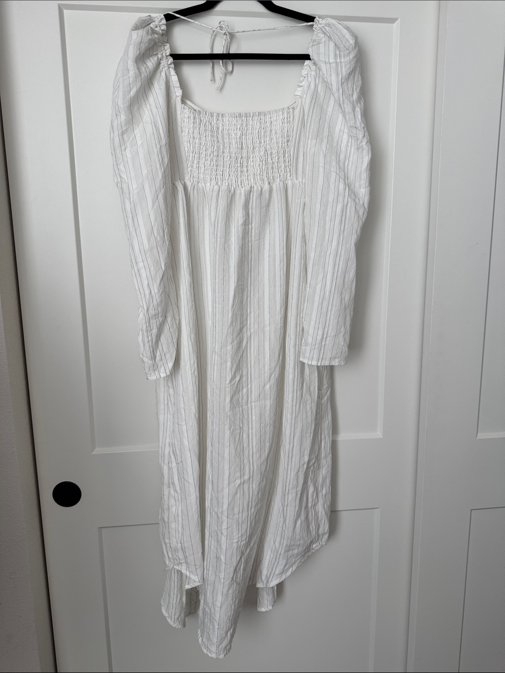 NWT Free People Luna White Pinstripe Button-Front Maxi Top with Puff Shoulders - Picture 7 of 14